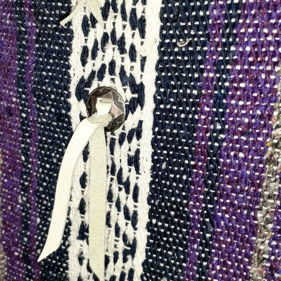 GROOVY GLAM Handmade Leather Fringed Concho Purple Falsa Blanket Wrap Shawl - Picture 4 of 6